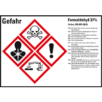 GHS-Etikett Formaldehyd 37%, gem.GefStoffV/GHS/CLP, Folie, 105x74mm, 8/Bogen