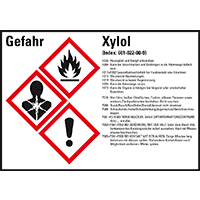 Gefahrstoffetikett Xylol, gem.GefStoffV/GHS/CLP, Folie, 105x74mm, 8/Bogen