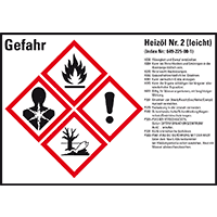 Gefahrstoffetikett Heizöl No.2, gem.GefStoffV/GHS/CLP, Folie, 148x105mm, 4/Bogen