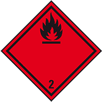Gefahrgutzettel (Placards) Kl. 2.1 Entzündbare Gase, Folie, seewasserb., 250x250m