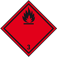 Gefahrgutzettel (Placards) Kl. 3 Entzündb.Flüssigkeiten, Folie, seewasserb.,250x25
