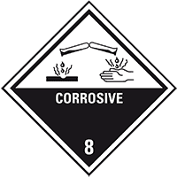 Verpackungskennzeichen Kl.8 Corrosive, Folie, seewasserb.,100x100mm,500/Rolle