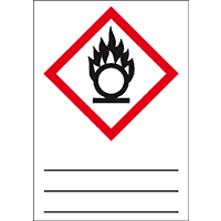 Gefahrensymbol Flamme/Kreis GHS03, z.Beschriften u.Laminieren, Folie,37x52mm,4/BOG
