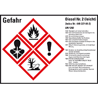 Gefahrstoffetikett Diesel leicht UN 1202, GefStoffV/GHS/CLP, 105x74mm, 8/Bogen