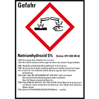 GHS-Etikett Natriumhydroxid 5%, gem.GefStoffV/GHS/CLP, Folie,52x74mm,10/Bogen