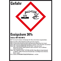 GHS-Etikett Essigsäure 30%, gem.GefStoffV/GHS/CLP, Folie,52x74mm,10/Bogen