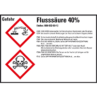 GHS-Etikett Flusssäure 40%, gem.GefStoffV/GHS/CLP, Folie,148x105mm,4/Bogen