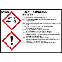 GHS-Etikett Eisen(III)chlorid 45%, gem.GefStoffV/GHS/CLP, Folie,148x105mm,4/Bogen