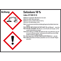 GHS-Etikett Salzsäure 10%, gem.GefStoffV/GHS/CLP, Folie,105x74mm,8/Bogen