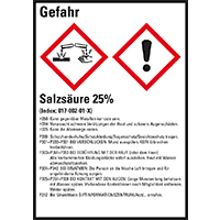 GHS-Etikett Salzsäure 25%, gem.GefStoffV/GHS/CLP, Folie,52x74mm,10/Bogen