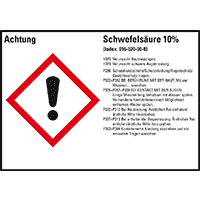 GHS-Etikett Schwefelsäure 10%, gem.GefStoffV/GHS/CLP, Folie,105x74mm,8/Bogen