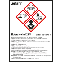 GHS-Etikett Glutaraldehyd 25%, gem.GefStoffV/GHS/CLP, Folie,52x74mm,10/Bogen