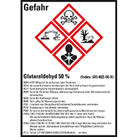 GHS-Etikett Glutaraldehyd 50%, gem.GefStoffV/GHS/CLP, Folie,52x74mm,10/Bogen