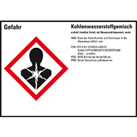 GHS-Etikett Kohlenwasserstoffgemisch, GefStoffV/GHS/CLP, Folie,105x74mm,8/Bogen