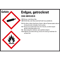 GHS-Etikett Erdgas getrocknet, gem.GefStoffV/GHS/CLP, Folie,148x105mm,4/Bogen