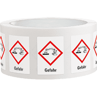 Gefahrensymbol Ätzwirkung GHS05, Gefahr, Folie, 26x37mm,500/Rolle