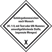 Gefahrgutkennzeichen, TnW/UN-Nr. n.Wunsch, Folie, seewasserbeständig, 250x250mm