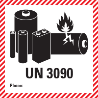 Verpackungskennzeichen für kleine Lithiumzellen, UN Nummer 3090, Folie,100x100mm
