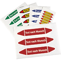Rohrleitungsetikett, Text nach Wunsch, Folie, m.Oberflächenschutz,75x17mm,8/Bogen