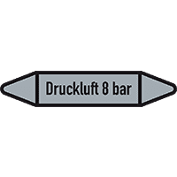 Rohrleit.etikett Druckluft 8bar, DIN 2403, grau/schwarz, Ø25-40mm,154x26mm,5/Bogen