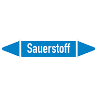 Rohrleit.etikett Sauerstoff, DIN 2403, blau/weiß, für Ø 15-25mm,96x17mm,8/Bogen
