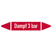 Rohrleit.etikett Dampf 3 bar, DIN 2403, rot/weiß, für Ø 60-90mm,310x52mm,3/Bogen
