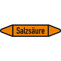 Rohrleit.etikett Salzsäure, DIN 2403, orange/schwarz, für Ø40-60mm,218x37mm,5/Bogen