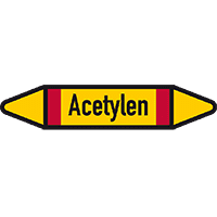Rohrleit.etikett Acetylen, DIN 2403, gelb/schwarz/rot, f.Ø15-25mm,96x17mm,8/Bogen