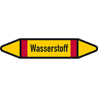 Rohrleit.etikett Wasserstoff, DIN 2403, gelb/schwarz/rot, Ø15-25mm,96x17mm,8/Bogen