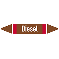 Rohrleit.etikett Diesel, DIN 2403, braun/weiß/rot, für Ø 40-60mm,218x37mm,5/Bogen