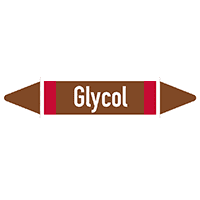 Rohrleit.etikett Glycol, DIN 2403, braun/weiß/rot, für Ø 40-60mm,218x37mm,5/Bogen