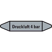 Rohrleitungsetikett Druckluft 4 bar, grau/schwarz, für Ø 15-25mm,96x17mm,8/Bogen