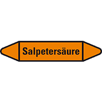 Rohrleitungsetikett Salpetersäure, orange/schwarz, für Ø 15-25mm,96x17mm,8/Bogen