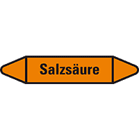 Rohrleitungsetikett Salzsäure, orange/schwarz, für Ø 15-25mm, 96x17mm, 8/Bogen