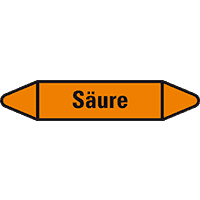 Rohrleitungsetikett Säure, orange/schwarz, für Ø 15-25mm, 96x17mm, 8/Bogen