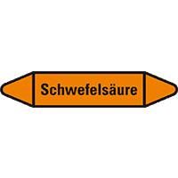 Rohrleitungsetikett Schwefelsäure, orange/schwarz, für Ø 25-40mm,154x26mm,5/Bogen