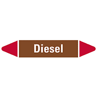 Rohrleitungsetikett Diesel, braun/weiß/rot, für Ø 25-40mm, 154x26mm, 5/Bogen