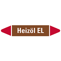 Rohrleitungsetikett Heizöl EL, braun/weiß/rot, für Ø 25-40mm, 154x26mm, 5/Bogen