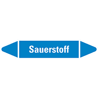 Rohrleitungsetikett Sauerstoff, blau/weiß, für Ø 15-25mm, 96x17mm, 8/Bogen