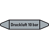 Rohrleitungsetikett Druckluft 10 bar, grau/schwarz, für Ø 15-25mm,96x17mm,8/Bogen