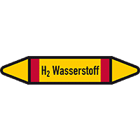 Rohrleit.etikett H2 Wasser., DIN, gelb/schwarz/rot, für Ø 25-40mm,154x26mm,5/Bogen