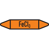 Rohrleitungsetikett FeCI3, DIN 2403, orange/schwarz, für Ø 15-25mm,96x17mm,8/Bogen