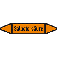 Rohrleit.etikett Salpetersäure, DIN, orange/schwarz, für Ø 25-40mm,154x26mm,5/Bogen