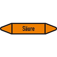 Rohrleitungsetikett Säure, DIN 2403, orange/schwarz, für Ø 25-40mm,154x26mm,5/Bogen