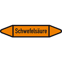 Rohrleit.etikett Schwefelsäure, DIN, orange/schwarz, für Ø 25-40mm,154x26mm,5/Bogen