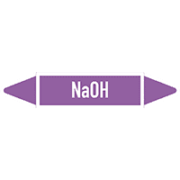 Rohrleitungsetikett NaOH, DIN 2403, violett/weiß, für Ø 15-25mm,96x17mm,8/Bogen