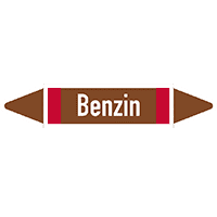 Rohrleitungsetikett Benzin, DIN 2403, braun/weiß/rot, für Ø 15-25mm,96x17mm,8/Bogen