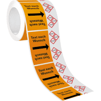 Rohrleitungsband, Wunschtext, bis 3 Symbole, Ausführ.2, praxisb., ab Ø 50mm,33m/Rolle