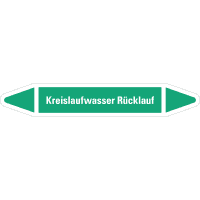 RKZ-Etikett Kreislaufwasser Rücklauf, grün/weiß, für Ø 40-60mm,218x37mm,5/Bogen