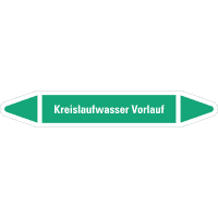 RKZ-Etikett Kreislaufwasser Vorlauf, grün/weiß, für Ø 40-60mm,218x37mm,5/Bogen